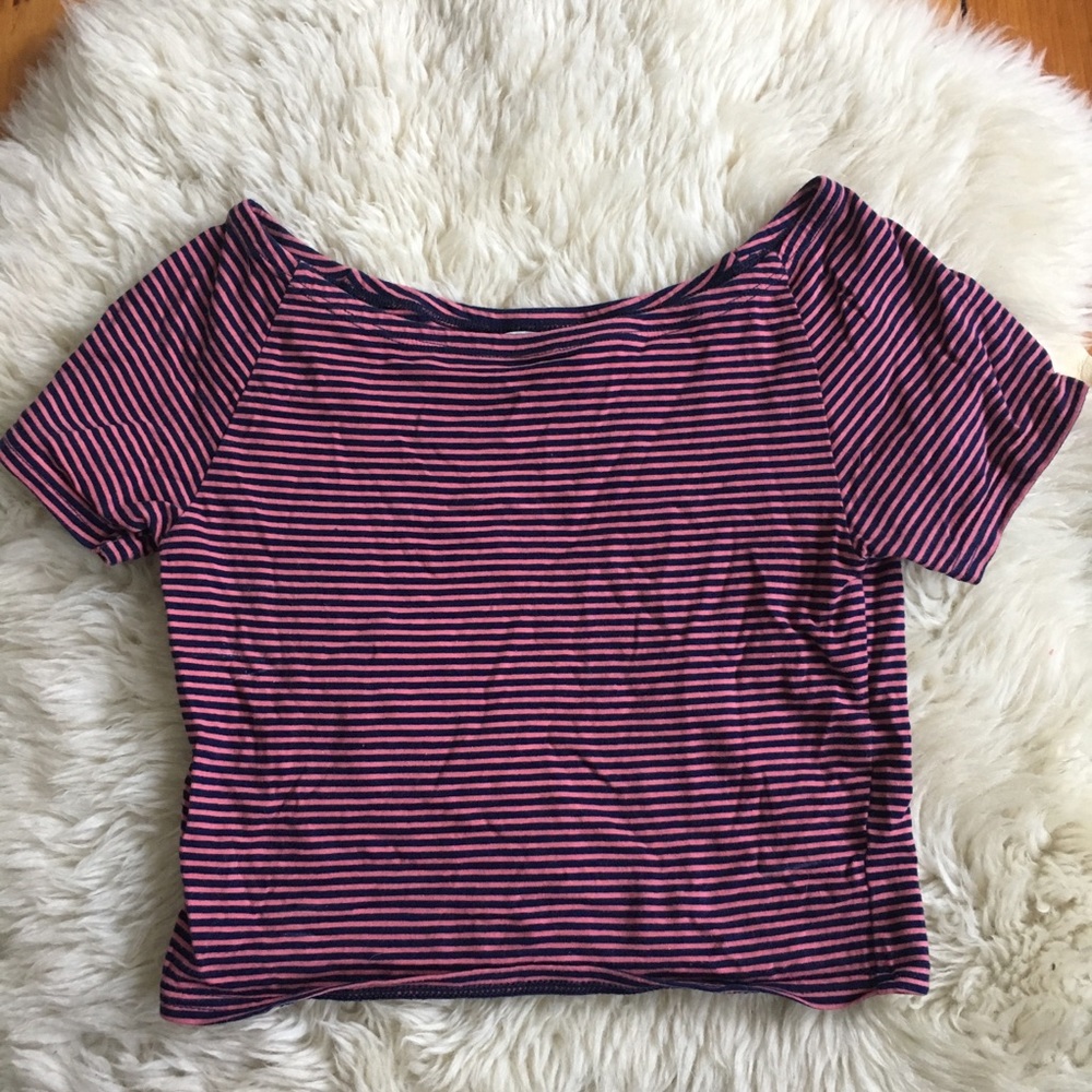 Navy and Pink Striped Crop Top